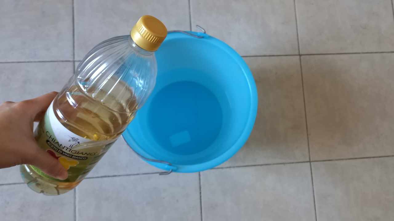 Gieße etwas Essig in den Eimer mit Wasser, denn die Mieterinnen machen das immer.