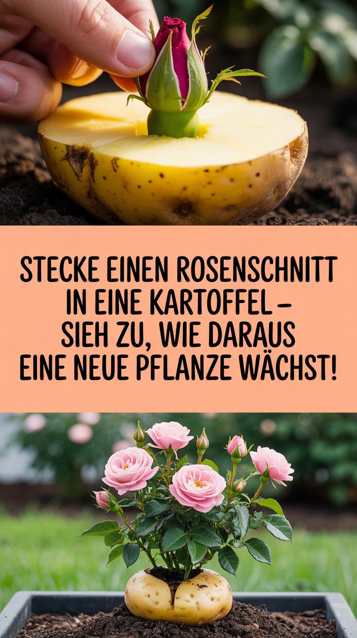 Stecke einen Rosenschnitt in eine Kartoffel – sieh zu, wie daraus eine neue Pflanze wächst!