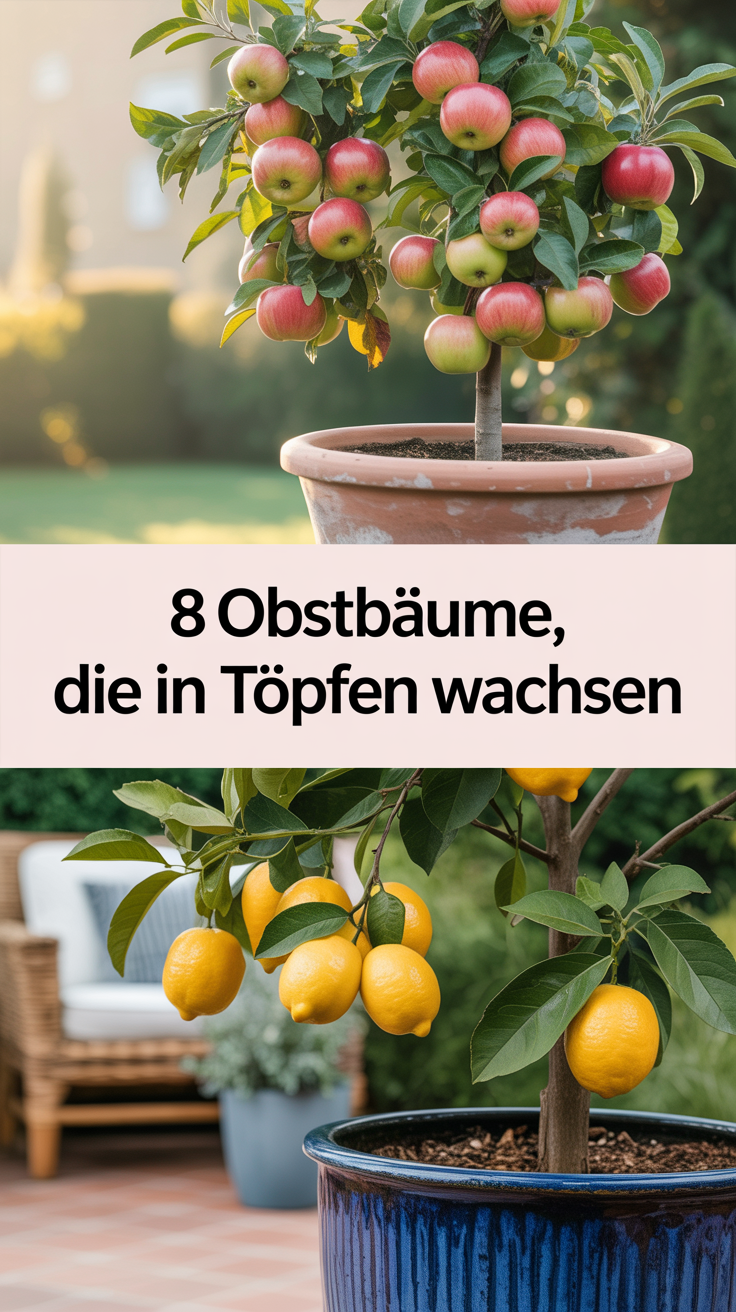 8 Obstbäume, die in Töpfen wachsen