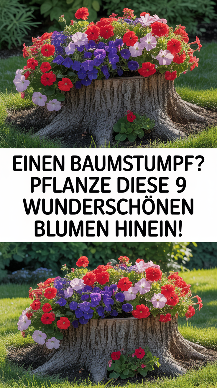 Einen Baumstumpf? Pflanze diese 9 wunderschönen Blumen hinein!