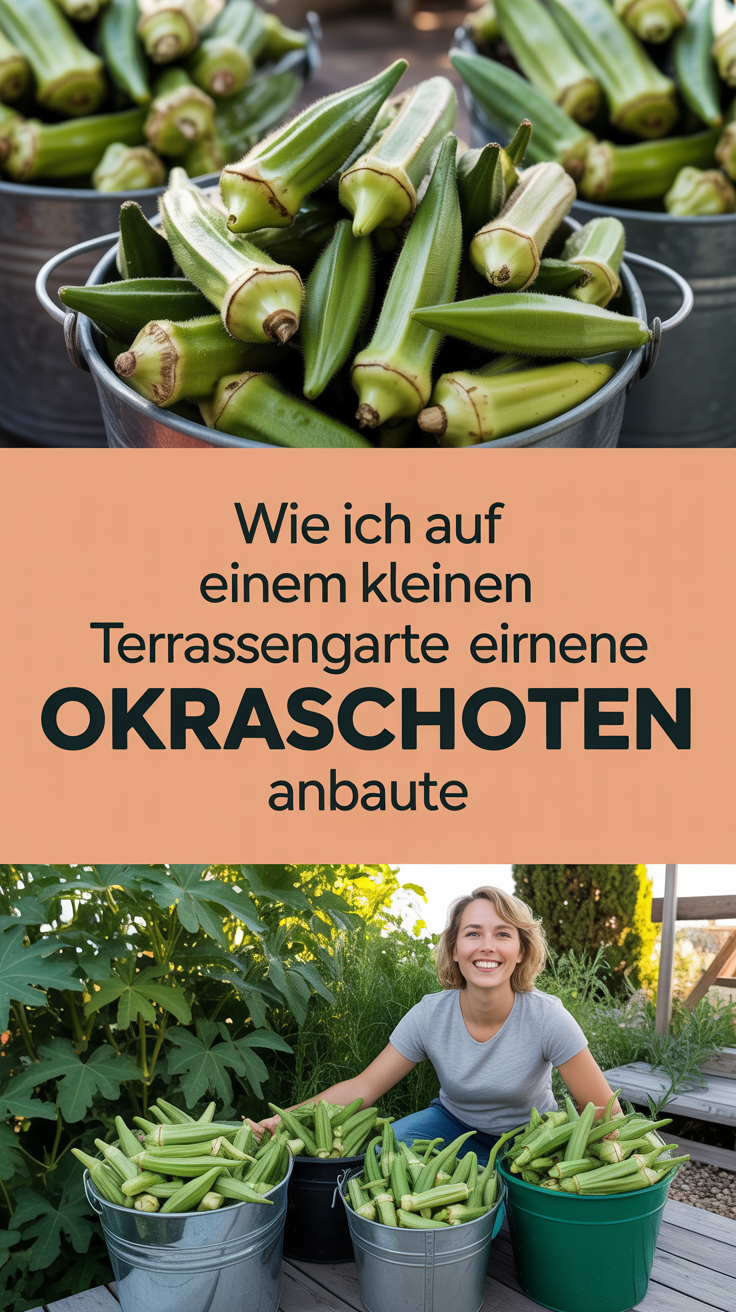 Wie ich auf einem kleinen Terrassengarten Eimerweise Okraschoten anbaute