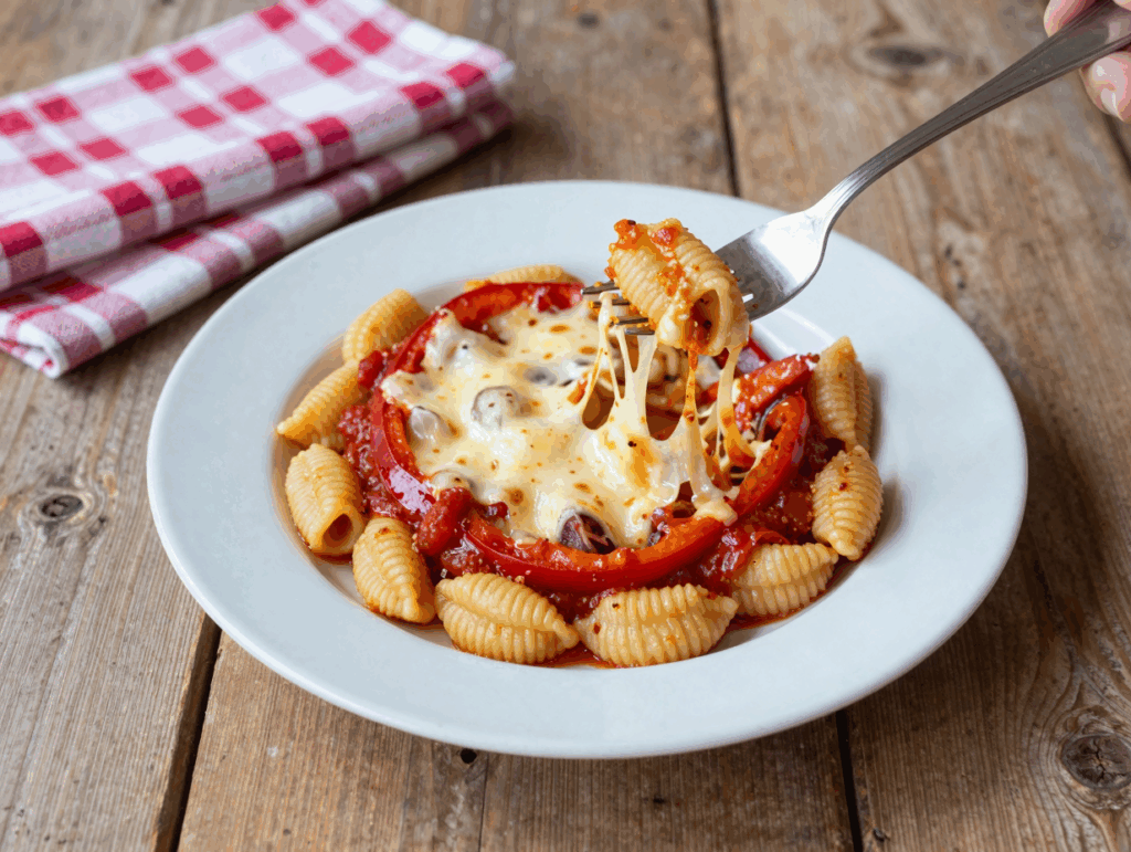 Ein Teller Gnocchi-Pfanne mit geschmolzenem Käse
