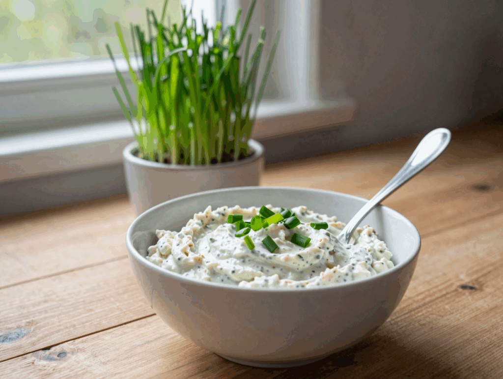 Quarkdip mit Schnittlauch in einer Schüssel
