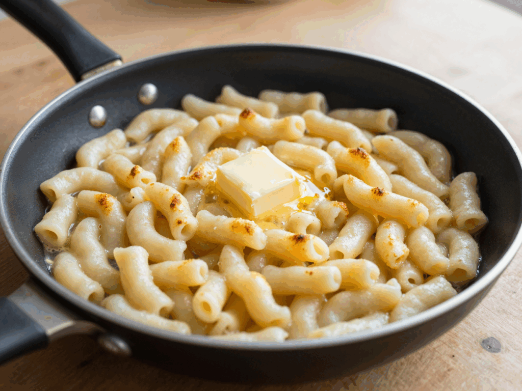Spätzle braten in der Pfanne und bekommen goldene Kanten