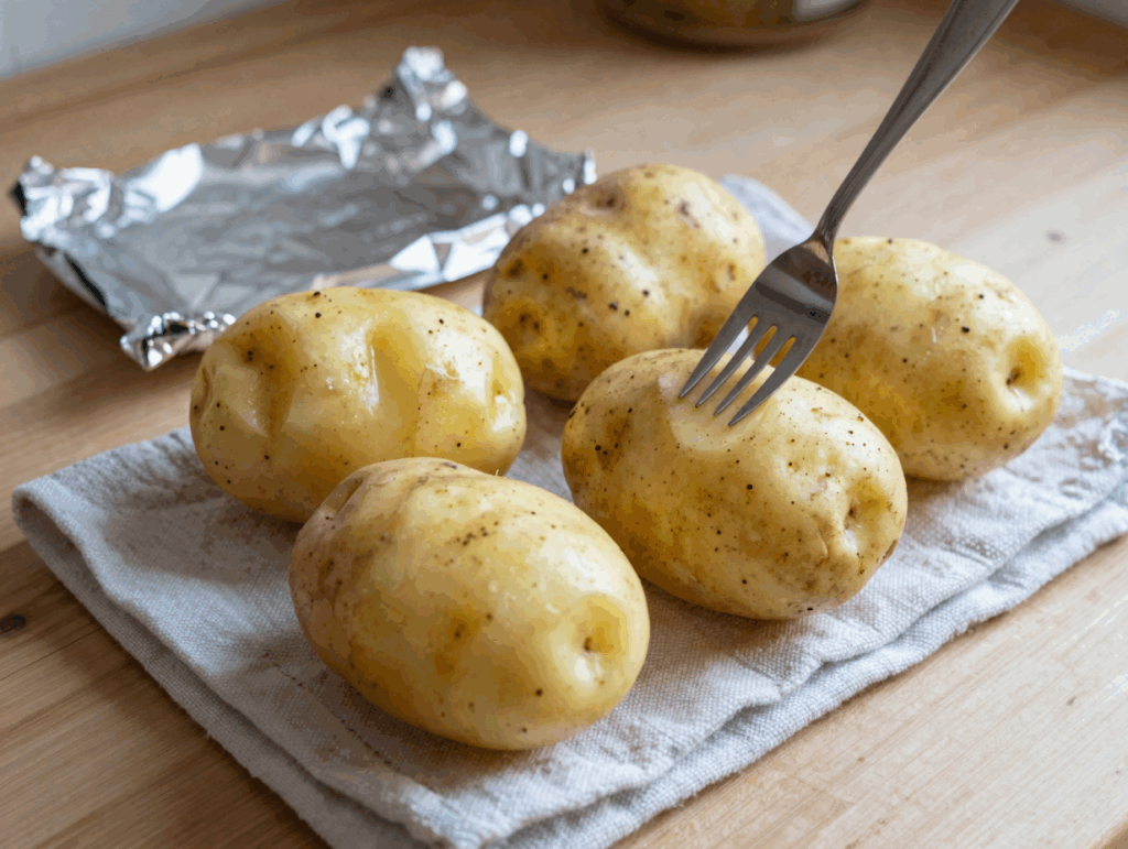 Große Kartoffeln vor dem Einwickeln in Alufolie