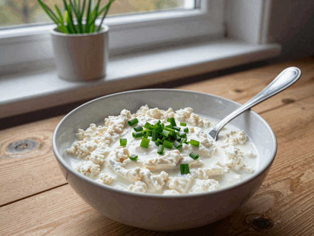 Kräuterquark mit Schnittlauch in einer Schüssel